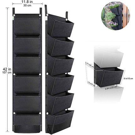 Vertical Wall Hanging Planting Bag 6 Pockets Flower Grow Pouch Planter Garden