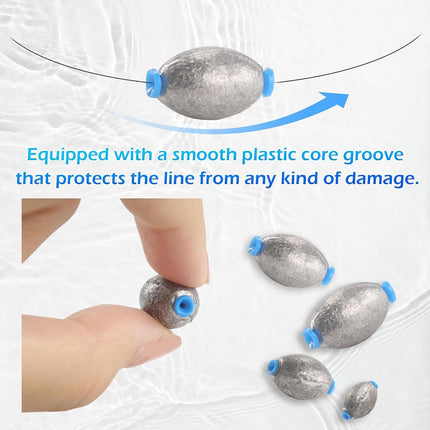Egg Shaped Fishing Lead Sinker Plastic Core Raft Pole Weight Tackle Accessories