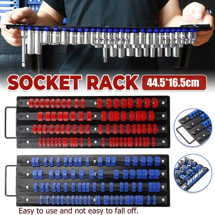 Socket Rack 4 Row 1/4 3/8 1/2 Drive Rail Wall Mounted Tool Holder