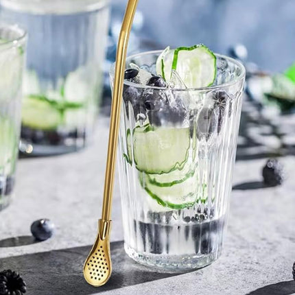 5pcs Stainless Steel Straw Spoon Removable Filter Reusable Tea Juice Stirrer