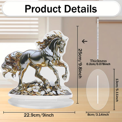 Acrylic Table Decoration Golden Horse on Coin Waterproof Wear Resistant Ornament