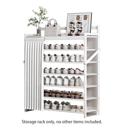 Bamboo Foldable Entryway Shoe Rack with Dust Curtain Home Apartment Shoe Storage