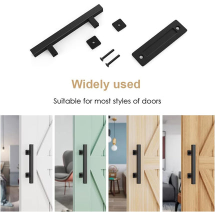 Black Carbon Steel Door Handle Easy to Install Durable Sturdy for Home Barn Door