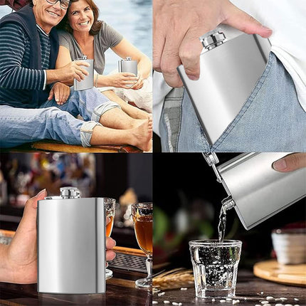 Stainless Steel Hip Flask Gift Set with Funnel and Cups Portable 7oz Metal Flask