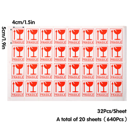640PCS Fragile Sticker Labels Self Adhesive Logistics Shipping Carton Box Use