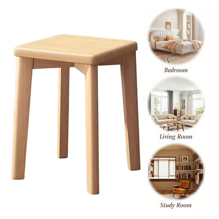 Solid Wood Square Stool Stackable Seat for Dining Desk Makeup Living Room