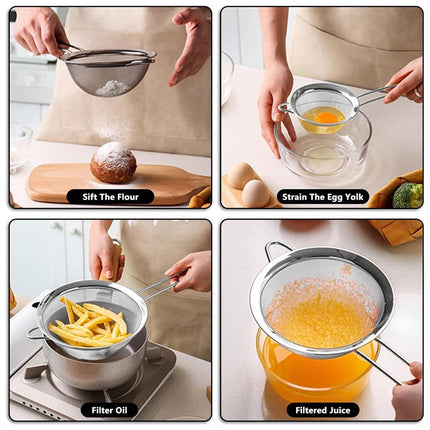 Premium 3pcs Stainless Steel Handheld Flour Sifter Mesh Strainer Funnel Set