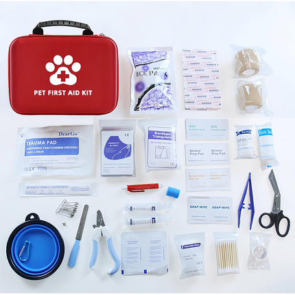 Pet First Aid Kit Emergency Wound Care Set Red Portable Bag for Dogs and Cats