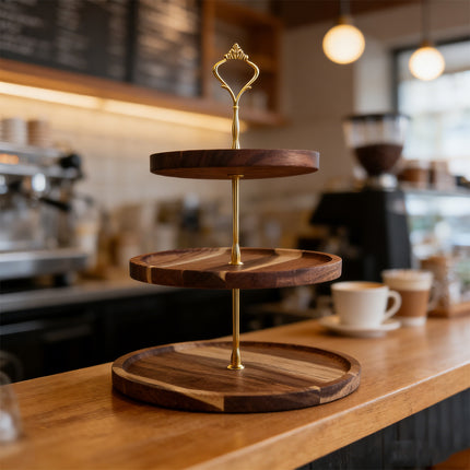Wooden Cake Stand Rustic European Style Tiered Dessert Tray Server For Party