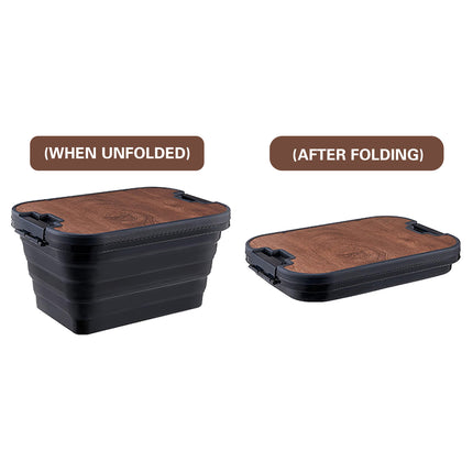 Outdoor Foldable Storage Box 30L with Wooden Lid Table Camping Picnic Car Boot