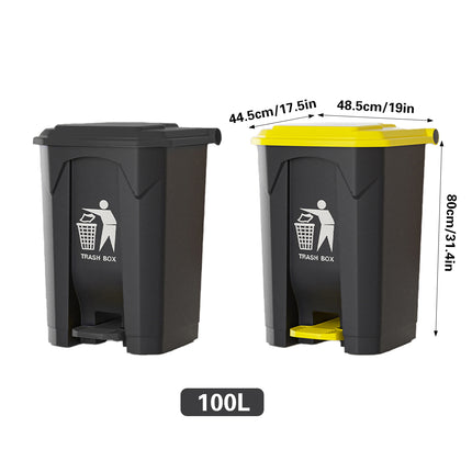 Pedal Trash Can with Lid 100L Large Capacity Durable for Kitchen Office Bathroom