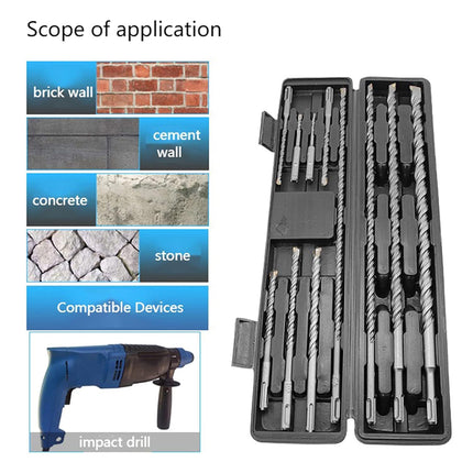11PCS Round Shank Impact Hammer Drill Bits Durable Concrete Brick Stone Drilling
