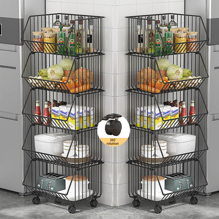 5-Layer Kitchen Storage Rack Rolling Cart Durable for Fruits Vegetables Pantry