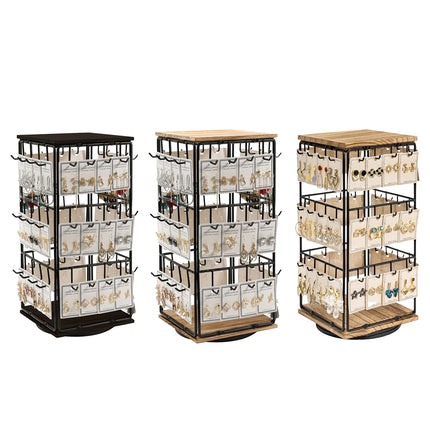 360 Rotation Earring Display Stand Wood Iron Holds 48 Pairs Jewelry Organizer