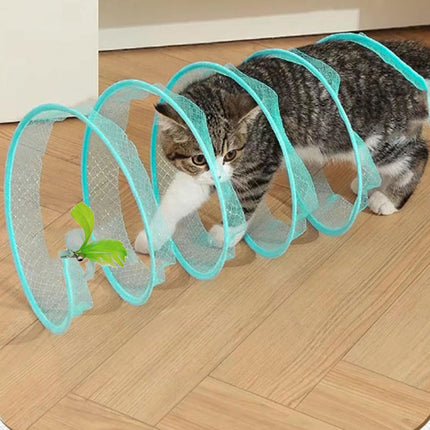 Cat Tunnel Toy Set Collapsible Cat Tube with Teaser Wand Feather Toy Indoor Play
