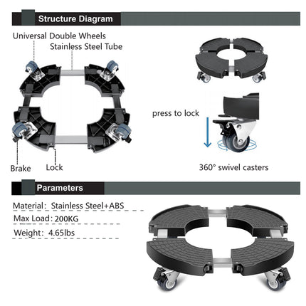 Plastic Round Retractable Plant Pot Tray Stand With Wheels Movable Durable