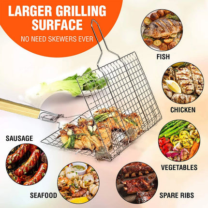 2PCS Iron Barbecue Net Clamp with Wooden Handle Durable for Outdoor Cooking Use