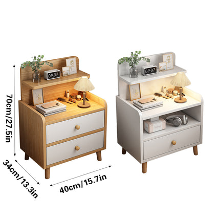 Minimalist Bedside Table 40cm White 1 Drawer or Khaki 2 Drawer with Open Shelf