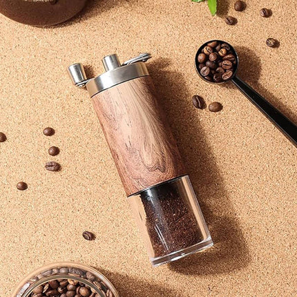 Manual Hand Crank Coffee Grinder Adjustable Burr Mill Wood Grain Portable
