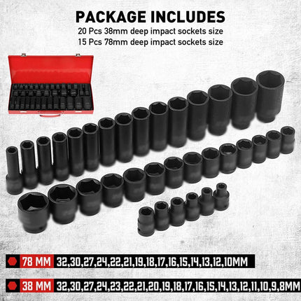 35pc Air Impact Socket Set Heavy Duty Mechanic Deep Socket Tool Kit