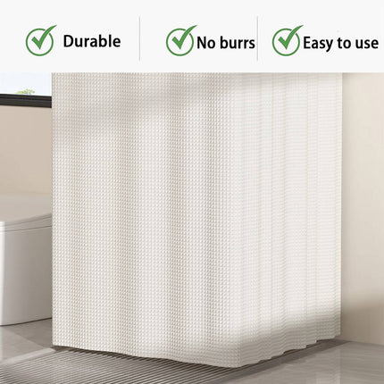 Shower Curtain Set Hidden Foldable Rod No Drill White Curtain Wet Dry Separation