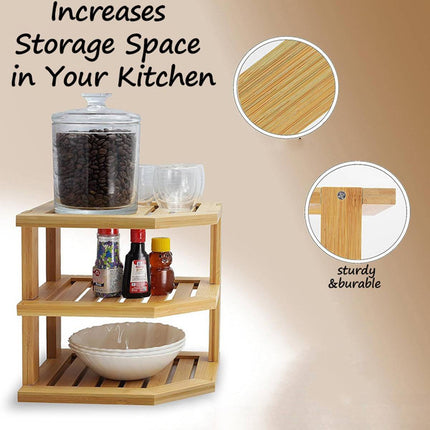 Bamboo 3 Tier Corner Kitchen Storage Shelf Countertop
