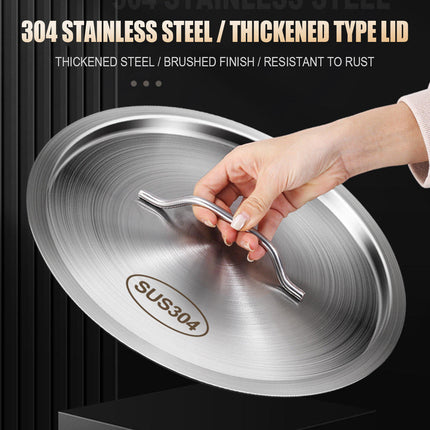 304 Stainless Steel Pot Lid Universal Round Soup Bucket Cover with Handle