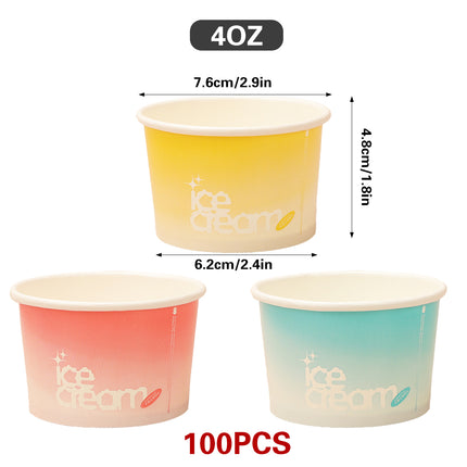 100PCS 4oz Ice Cream Cups Paper Cups Food-Grade Water-Proof Oil-Proof Takeaway