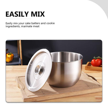 Food-Grade Stainless Steel Mixing Bowl with Lid - Deep Kitchen Prep Basin