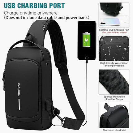 Multi-functional Combination Lock Chest Bag with USB Charging Port