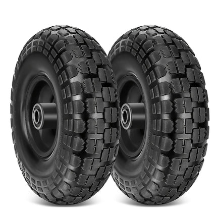 2PCS Heavy Duty PU Foam Tires 4.10/3.50-4 Flat Free Wheels For Tool Cart Wagon