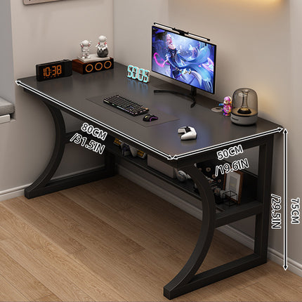Black Desktop Computer Table 80cm with Open Shelf Cable Hole for Home Office