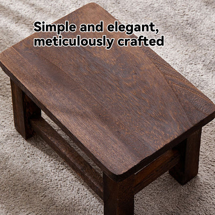 Solid Wood Low Stool Vintage Shoe Changing Home Entryway Retro Footstool Brown