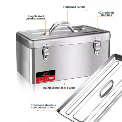 Portable Stainless Steel Toolbox Storage Organizer Durable Hand Carry Tool Case