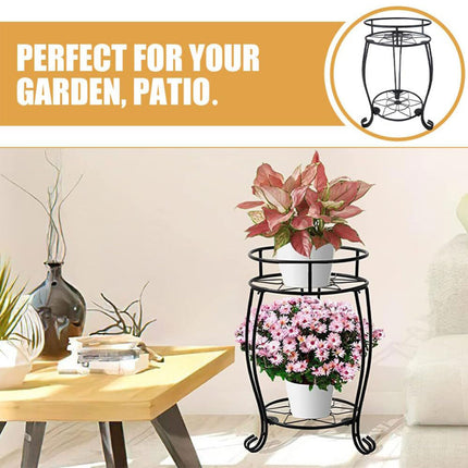 Foldable Plant Stand 2 Tier Metal Flower Shelf for Indoor Outdoor Garden Use