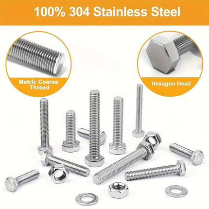 408PCS Stainless Steel Hex Bolts Nuts Washers Assortment Set with Storage Box