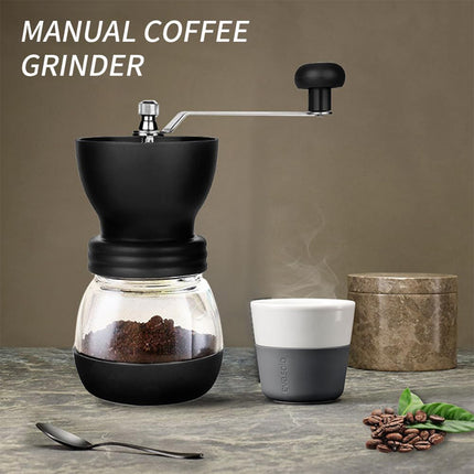 Manual Coffee Bean Grinder Glass Hand Crank Portable Grinding Mill for Home Use