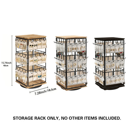 360 Rotation Earring Display Stand Wood Iron Holds 48 Pairs Jewelry Organizer