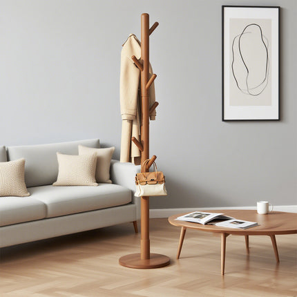 Floor Coat Rack with 8 Hooks Space Saving Standing Clothes Hanger Organiser