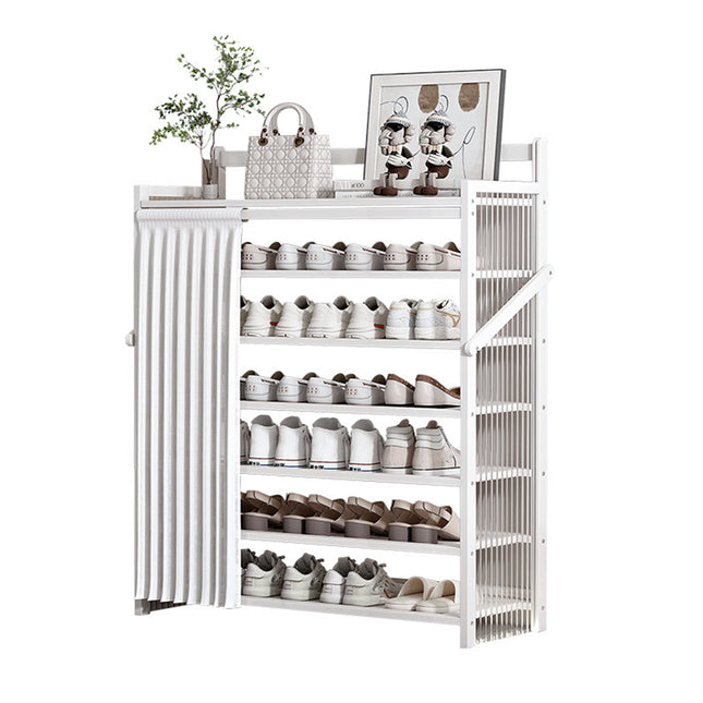 Bamboo Foldable Entryway Shoe Rack with Dust Curtain Home Apartment Shoe Storage
