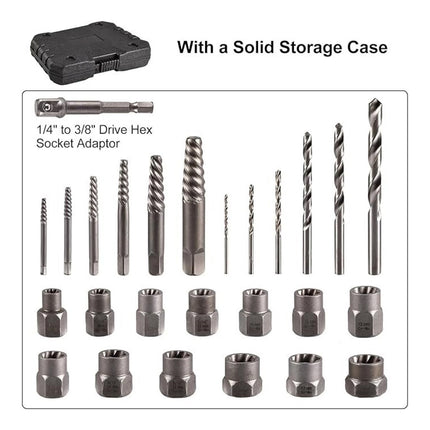 26pcs Multi Size Bolt Extractor Kit Broken Screw Removal Tool Damaged Thread