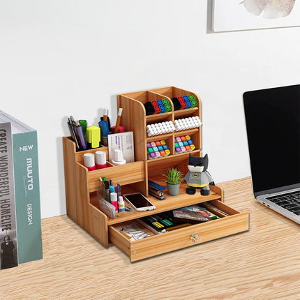 Desktop Office Organizer Large Storage Box Pen Holder Grid Rack Stationery