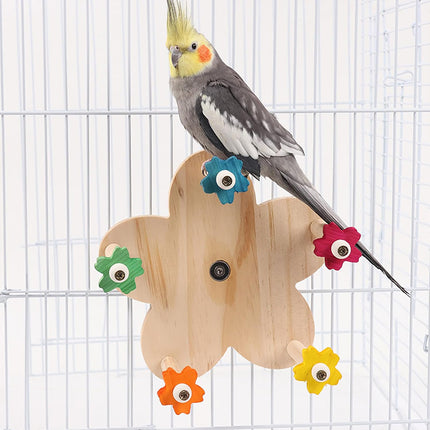 Rotating Wooden Bird Toy Parrot Ferris Wheel Cage Play Stand Turntable Spinner