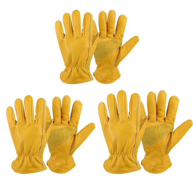 Golden Yellow Cowhide Work Gloves Full Finger Gardening DIY Home Maintenance Use