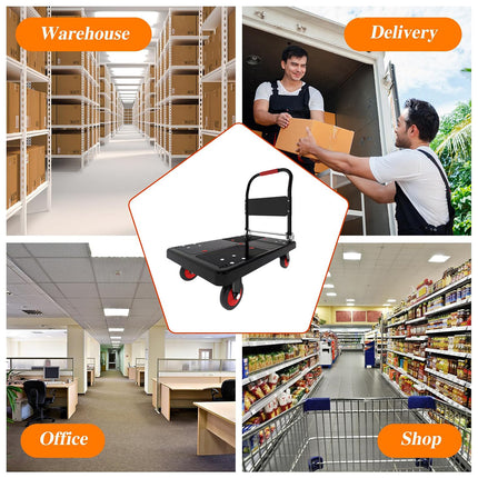 Folding Flatbed Trolley Cart 72x48cm Silent Wheels for Warehouse Home Use