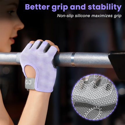 Fingerless Sports Gloves Non Slip Breathable Purple for Cycling