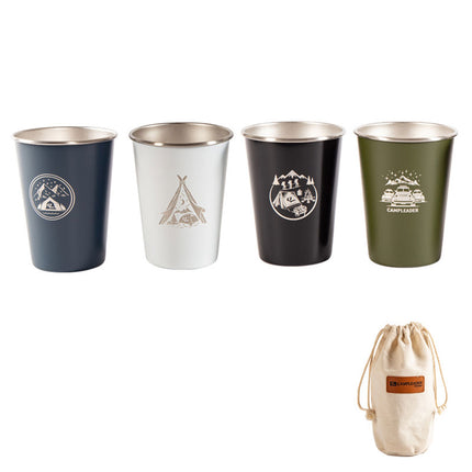 Set of 4 Outdoor 304 Stainless Steel Cups Coffee Tea Beer Camping Water Cups