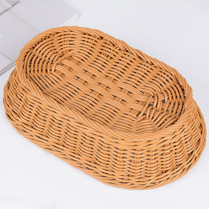 Imitation Rattan Plastic Basket Bread Fruit Vegetable Snack Storage Display Bin