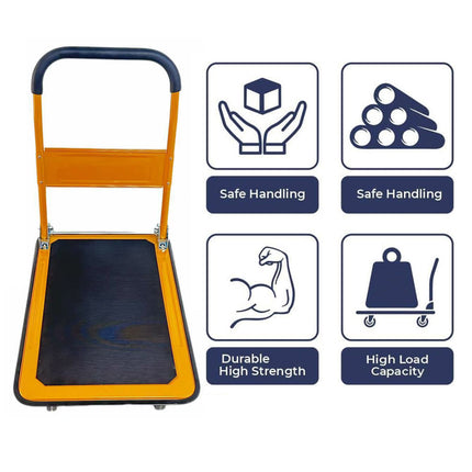 Large Heavy Duty Foldable Flatbed Trolley Cart Steel Frame Rubber Wheels Moving
