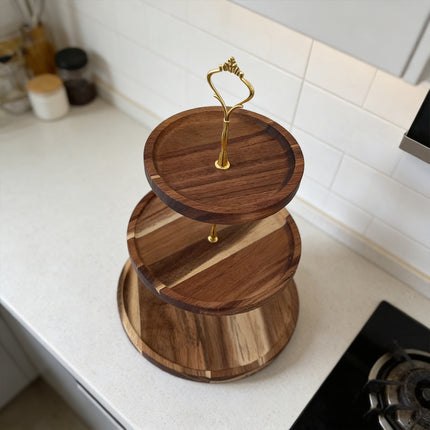 Wooden Cake Stand Rustic European Style Tiered Dessert Tray Server For Party